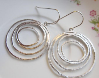 Silver Circle Earrings, Modern Earrings, Geometric Jewelry, Everyday Earrings, Redpeonycreations