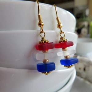 Sea Glass Earrings, Red White Blue, Patriotic Jewelry, Bestseller, 4th of July, Redpeonycreations