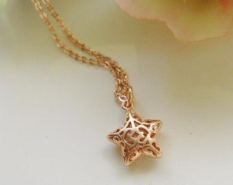 Rose Gold Star Pendant Necklace, Dainty, Minimalist, Redpeonycreations