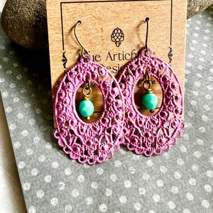 Fancy Pink Filigree Earrings, Morrocan Statement Earrings, Bohemian Style, Redpeonycreations image 5