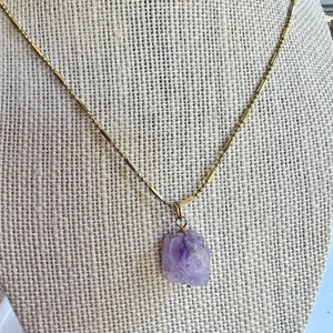 Amethysts Pendant Necklace, Purple Gemstone, Girlfriend Gift, Gold Stick Ball Chain, Modern Necklace, image 2