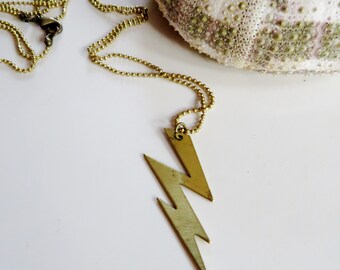 Brass Lightning Bolt Necklace, Unisex Necklace, Modern jewelry, Redpeonycreations