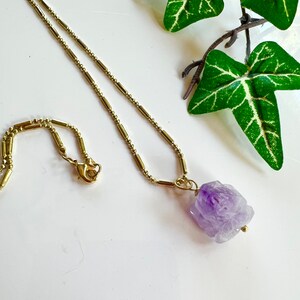 Amethysts Pendant Necklace, Purple Gemstone, Girlfriend Gift, Gold Stick Ball Chain, Modern Necklace, image 1