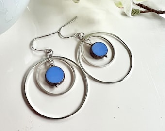 Silver Orbit Earrings, Blue, Geometric Earrings, Redpeonycreations