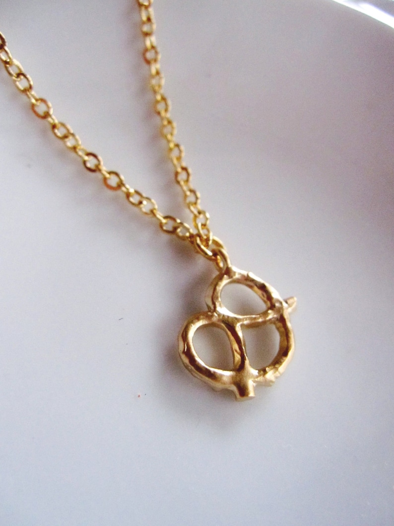 Gold Pretzel Necklace Minimalist Jewelry Snack Food Jewelry Etsy
