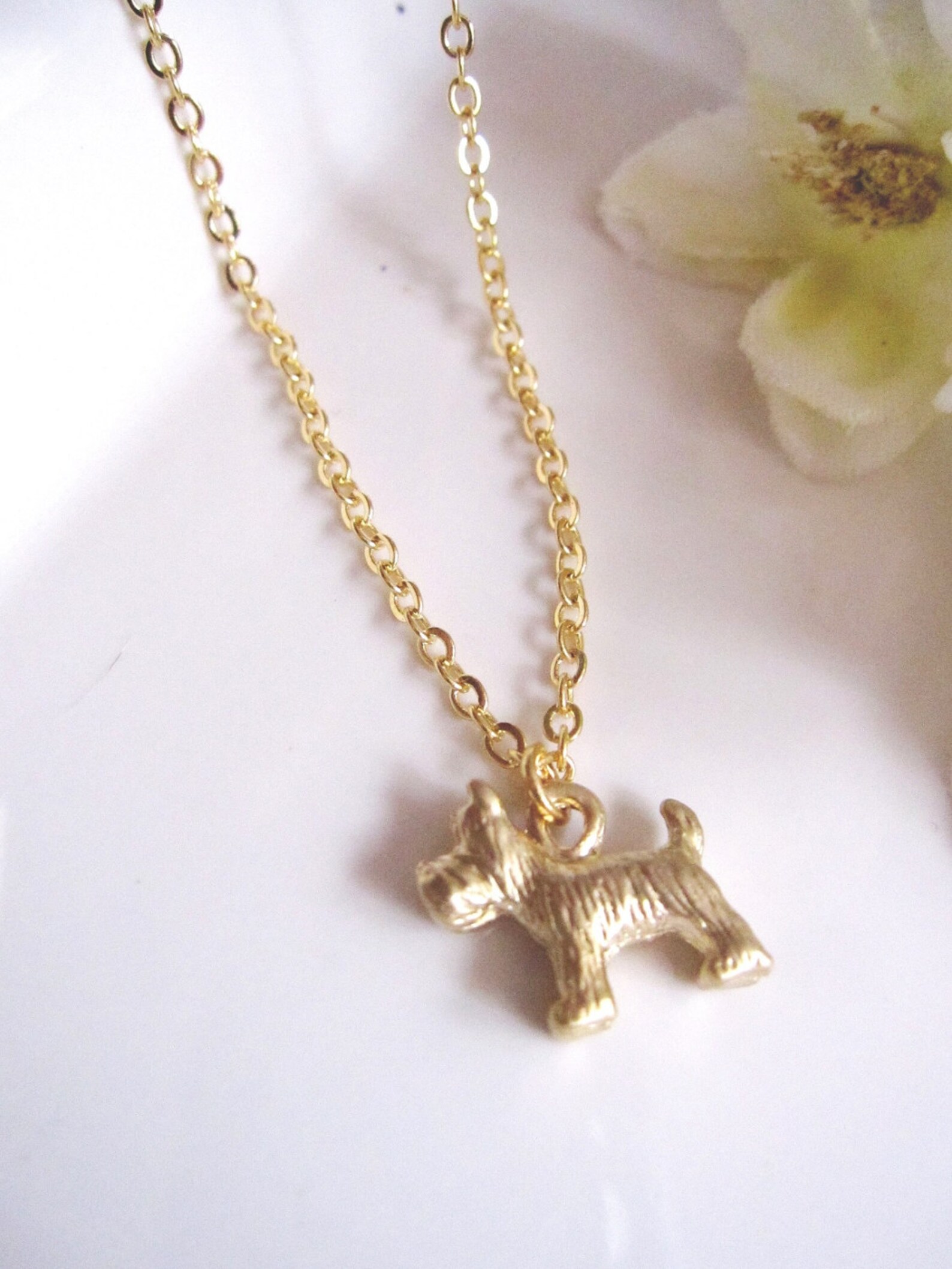 Gold Dog Necklace Dog Charm Pet necklace Redpeonycreations Etsy