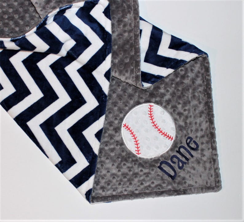 Custom Blanket PERSONALIZED Baseball Baby Blanket Sports Nursery Bedding Decor Double Minky Navy Blue Chevron Baby Boy Blanket