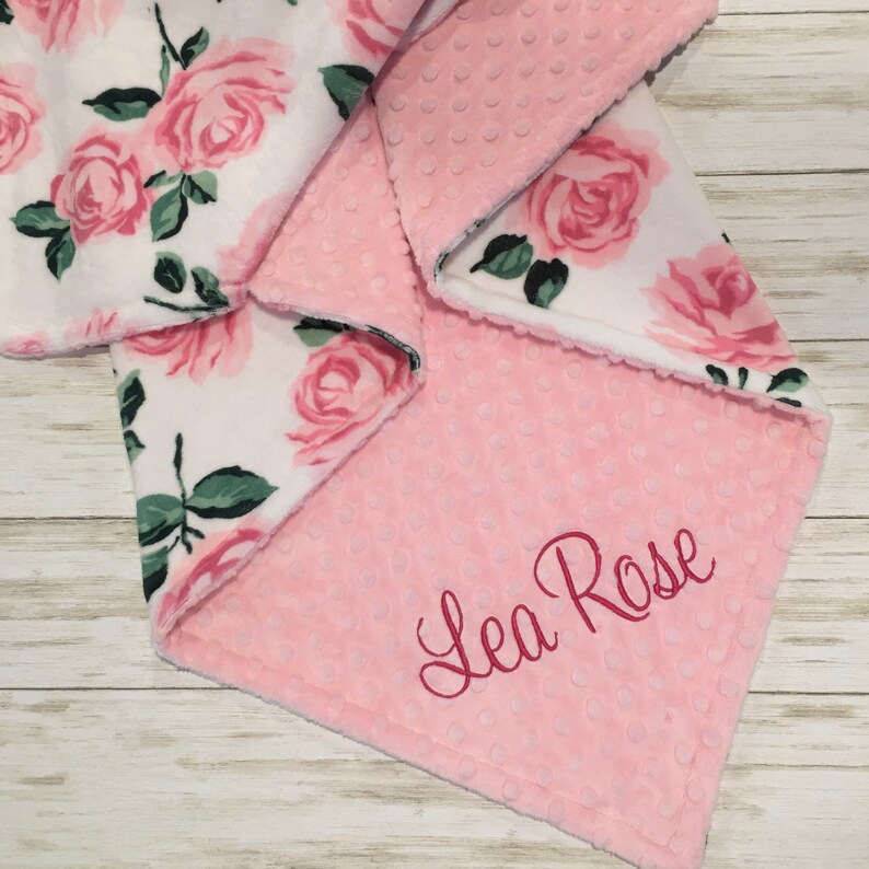PERSONALIZED Pink and White Roses Flowered Baby Girl Blanket Etsy