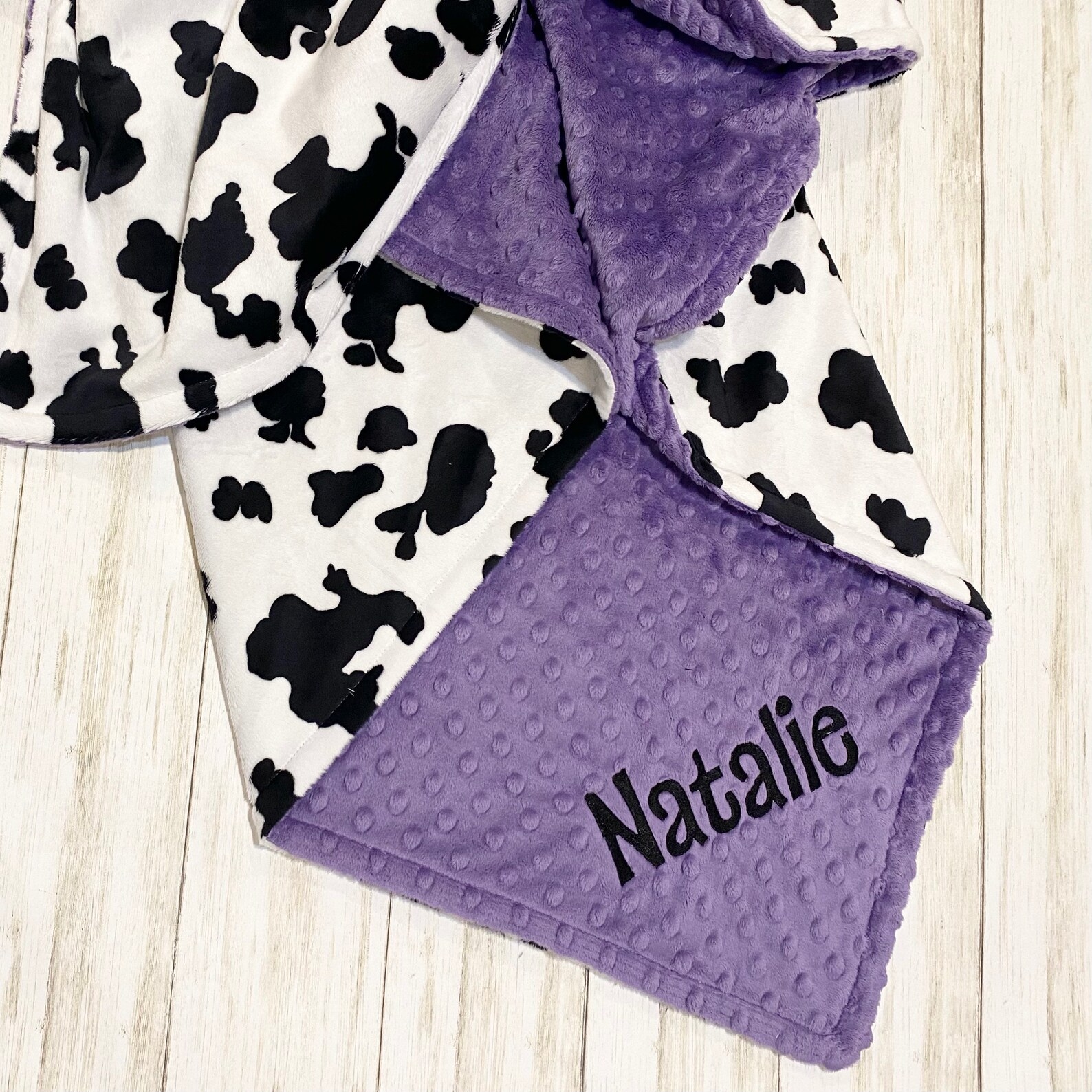 Cow Print PERSONALIZED Baby Blanket Purple Black White Etsy