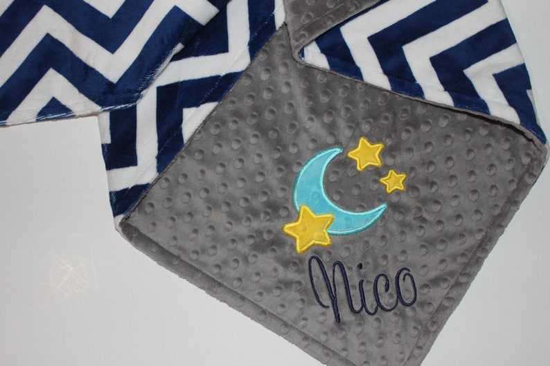 Blue and Grey Chevron and Minky blanket Chevron Baby Blanket Double MINKY Chevron Blanket Personalized Minky Blanket