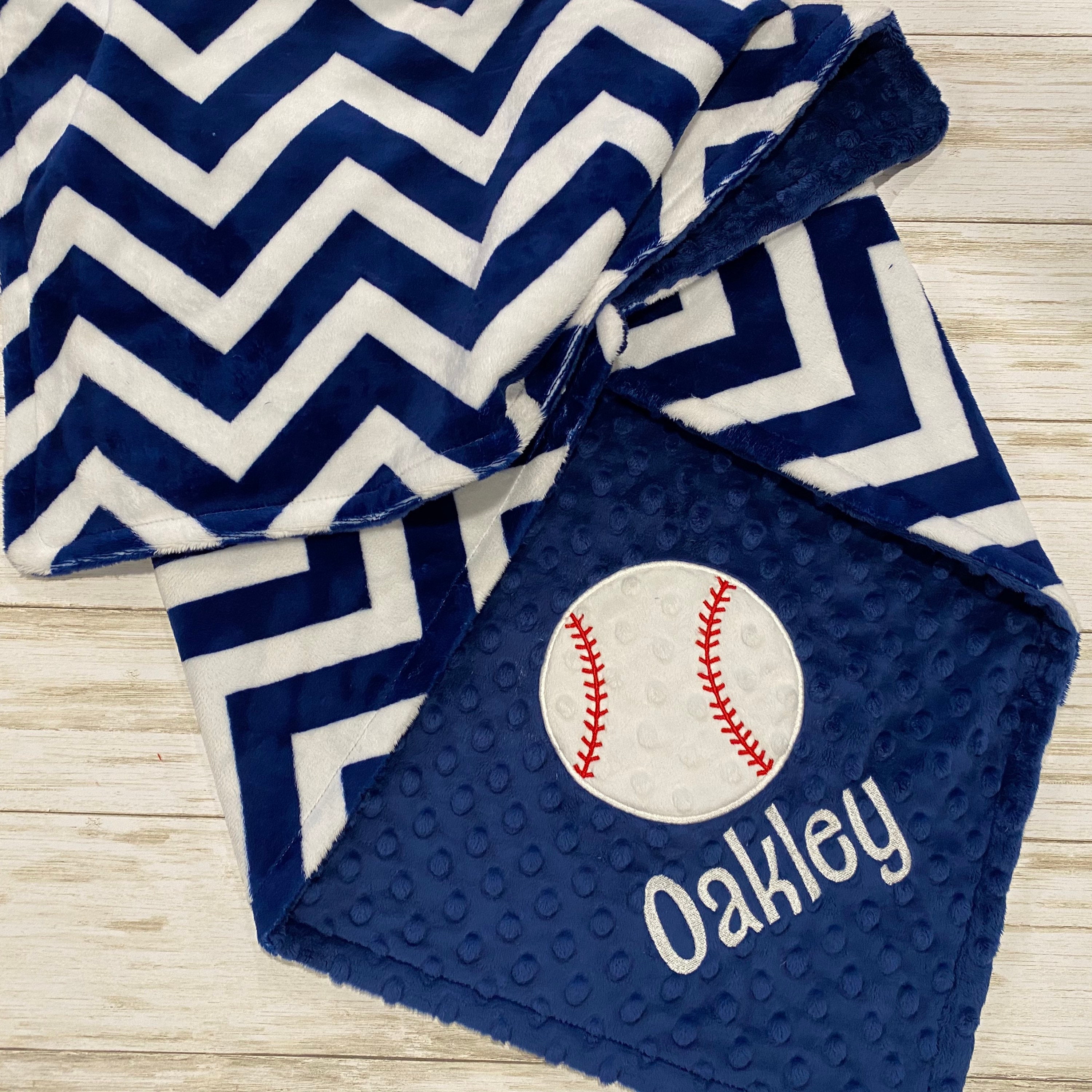 PERSONALIZED Baseball Baby Blanket Double Minky Navy Blue Etsy