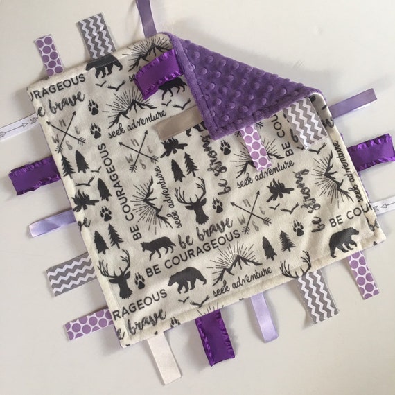16x16 Flowers and Pink Minky Personalized Ribbon Tag Blanket with Pacifier Clip Custom Blanket Blanket with Ribbons