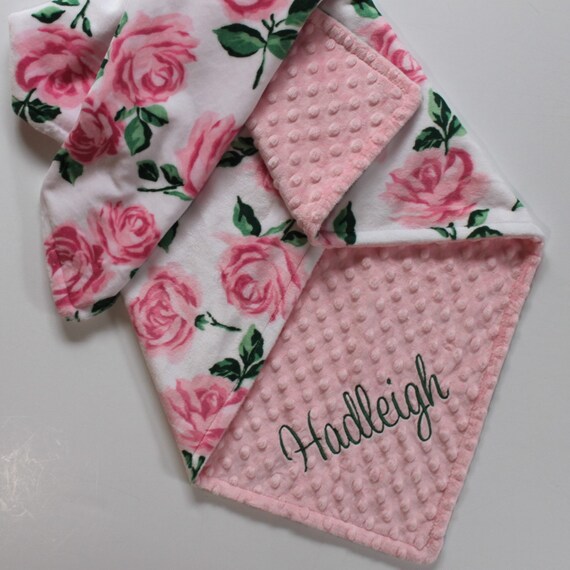 PERSONALIZED Pink and White Roses Flowered Baby Girl Blanket Etsy
