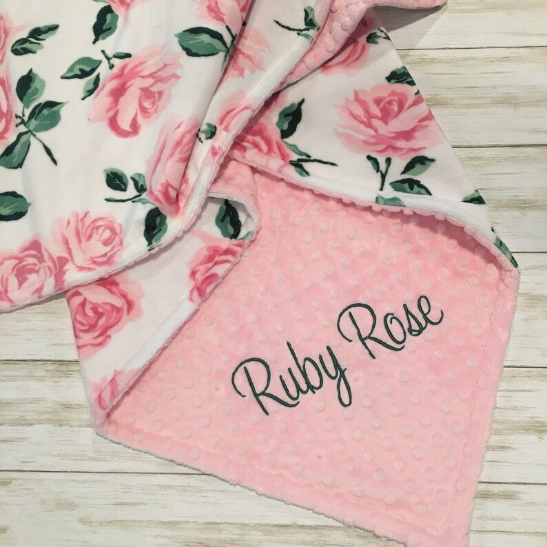 PERSONALIZED Pink and White Roses Flowered Baby Girl Blanket Etsy