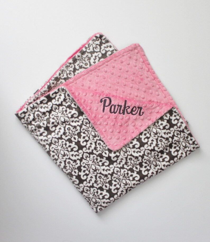 Personalized DOUBLE MINKY Blanket with Gray DAMASK Minky and Etsy