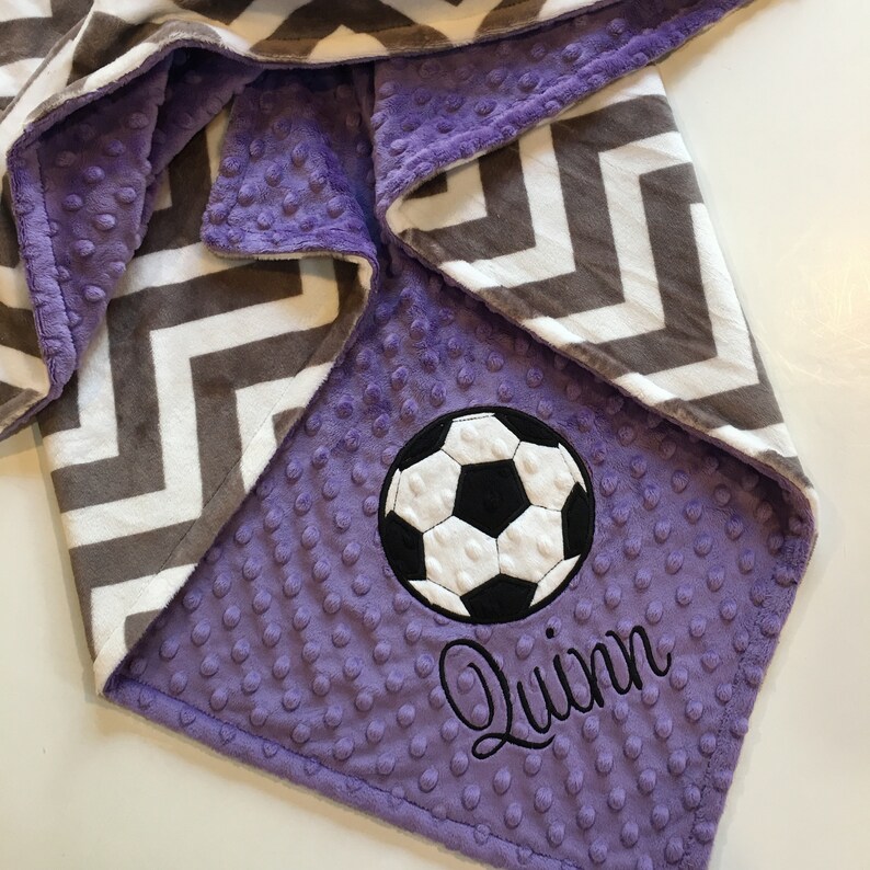 Custom Blanket Sports Nursery Bedding Decor PERSONALIZED Soccer Baby Blanket Double Minky Chevron Baby Girl Blanket Pink and Gray