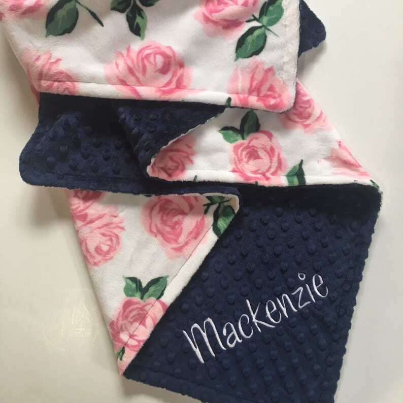 PERSONALIZED Pink and White Roses Flowered Baby Girl Blanket Etsy