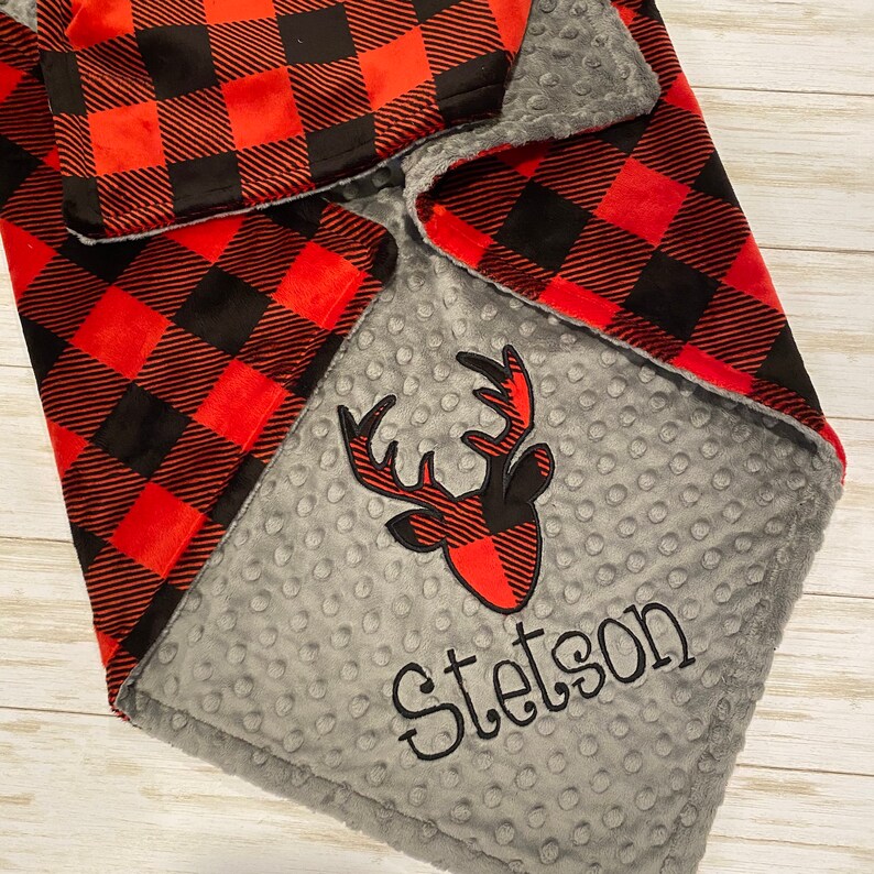 Personalized Baby Boy Blanket Deer Head Blanket Buffalo Etsy