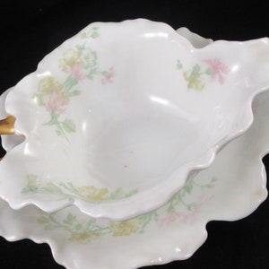 Leaf Shape Dish and Bowl with Floral Design Haviland Limoges France