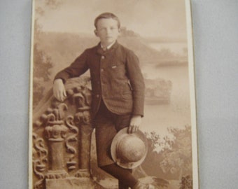 Photograph Young Boy in Suit Holding Hat late 1800s