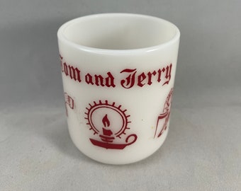 Tom & Jerry Milk Glass D Shaped Handle Mug Hazel Atlas