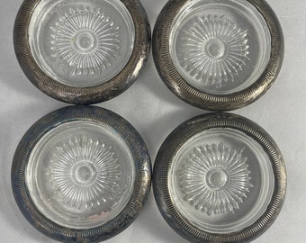 Glass and Silver Rimmed Coasters Starburst Design Set of Four