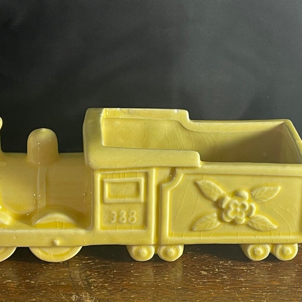 Yellow Train Engine Heavy Ceramic Planter
