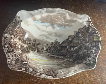 Olde English Countryside Johnson Bros. Brown Transferware Oval Serving Bowl