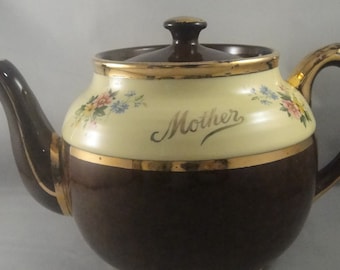 Sadler Teapot for Mother Brown and Yellow Floral Design