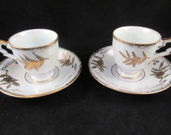 LM Royal Halsey Very Fine China Demistasse Cup and Saucer For Two Tea for Two