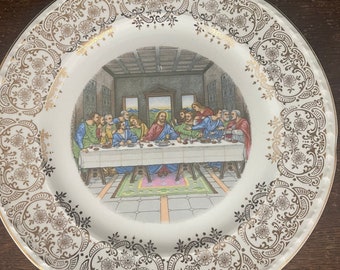 The Last Supper China Plate Scalloped Gold Trim by Crooksville Thematic Line