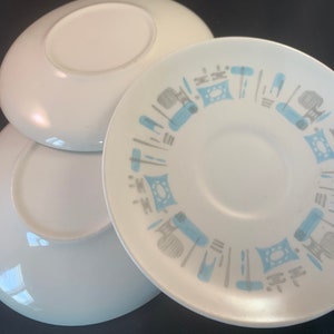 Blue Heaven Pattern Royal China 3 Saucers Blue Grey Mid Century Atomic