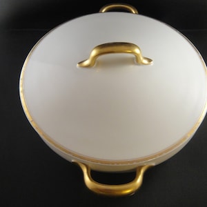 Limoges B & C Florale White Covered Bowl with Handles Gold Trim
