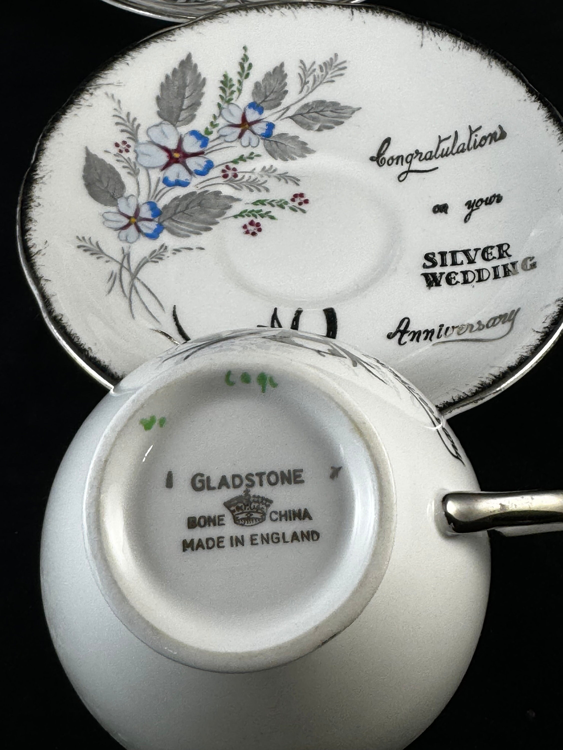 Silver Anniversary Pair of Bone China Cups and Saucers England - Etsy, image size:2250x3000