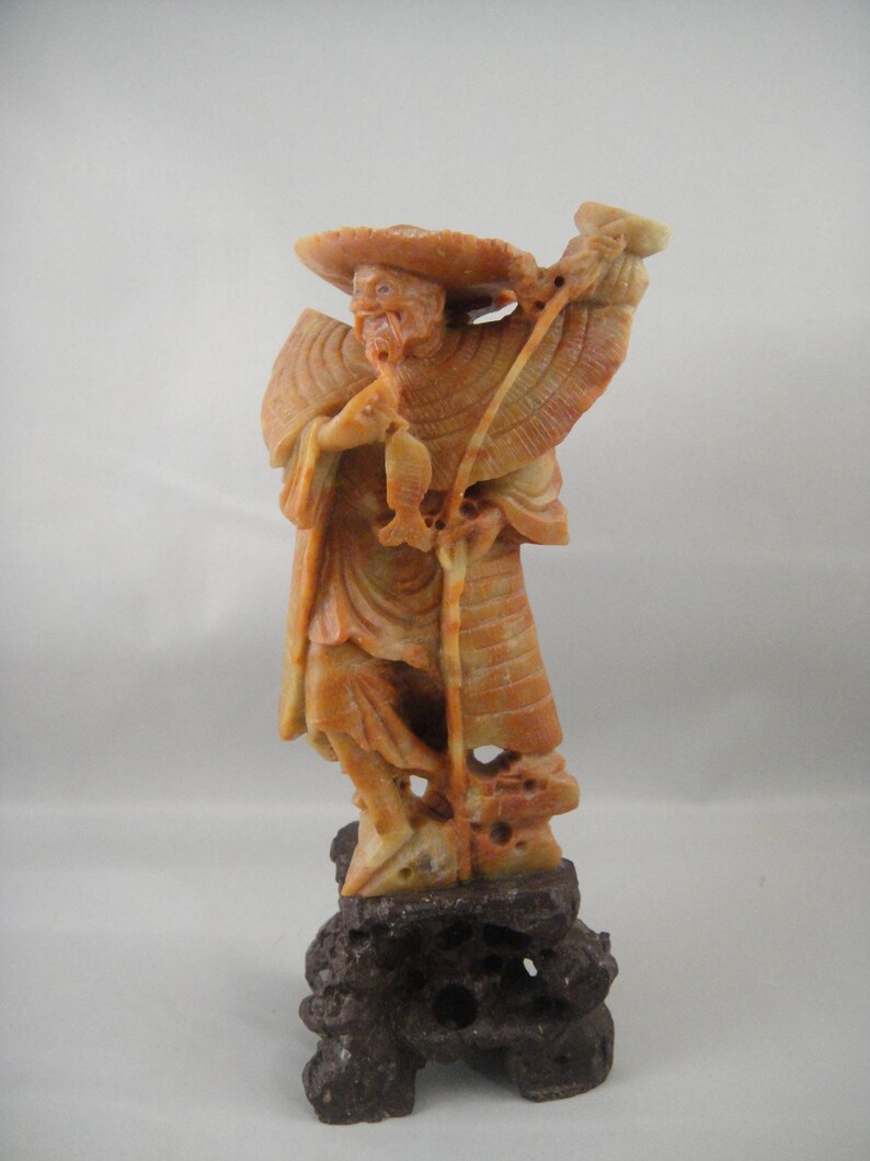 Asian Bearded Fisherman Soapstone FIgurine image 1