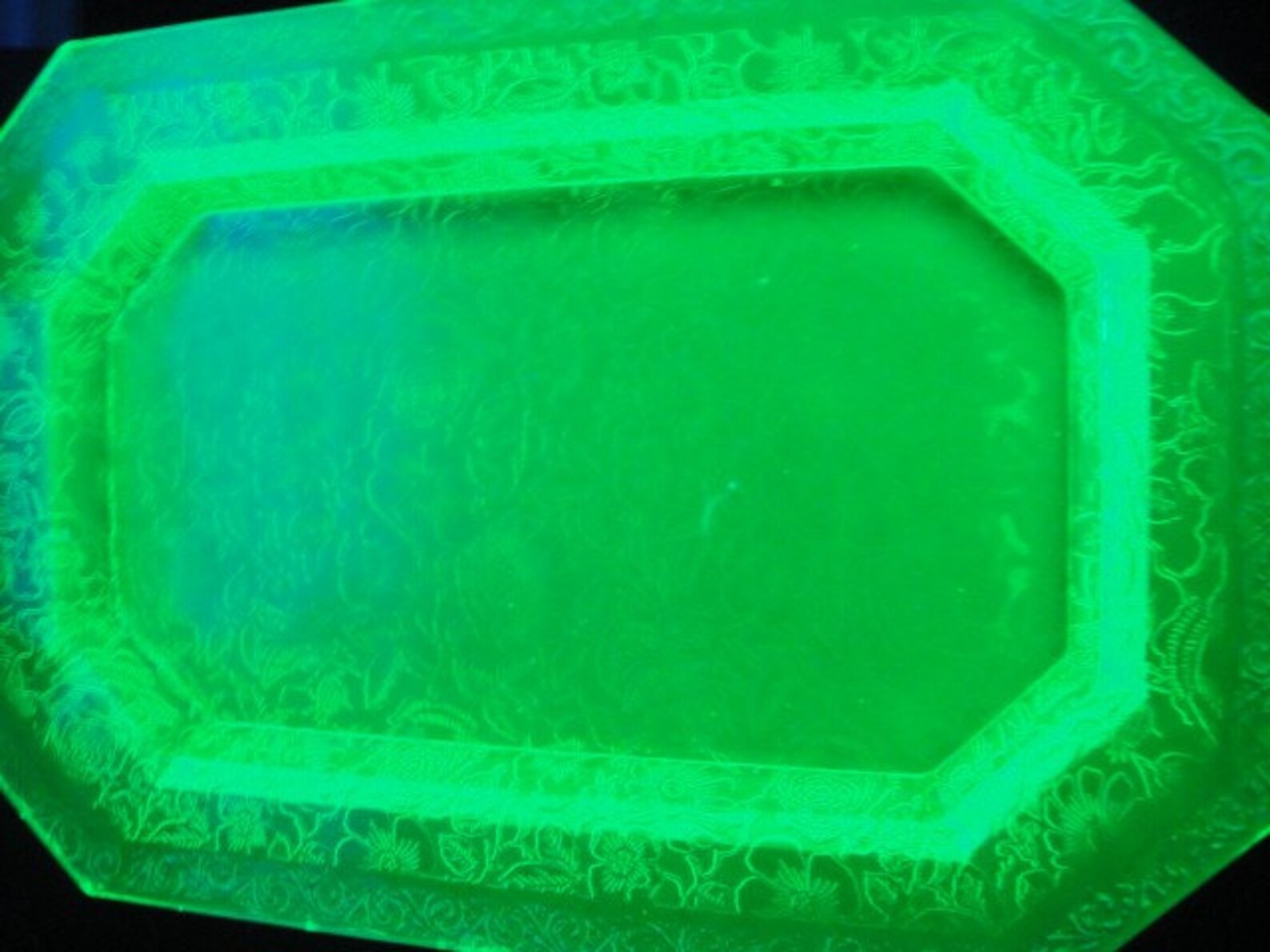 Glowing Green Flower Garden with Butterflies Depression Glass Etsy