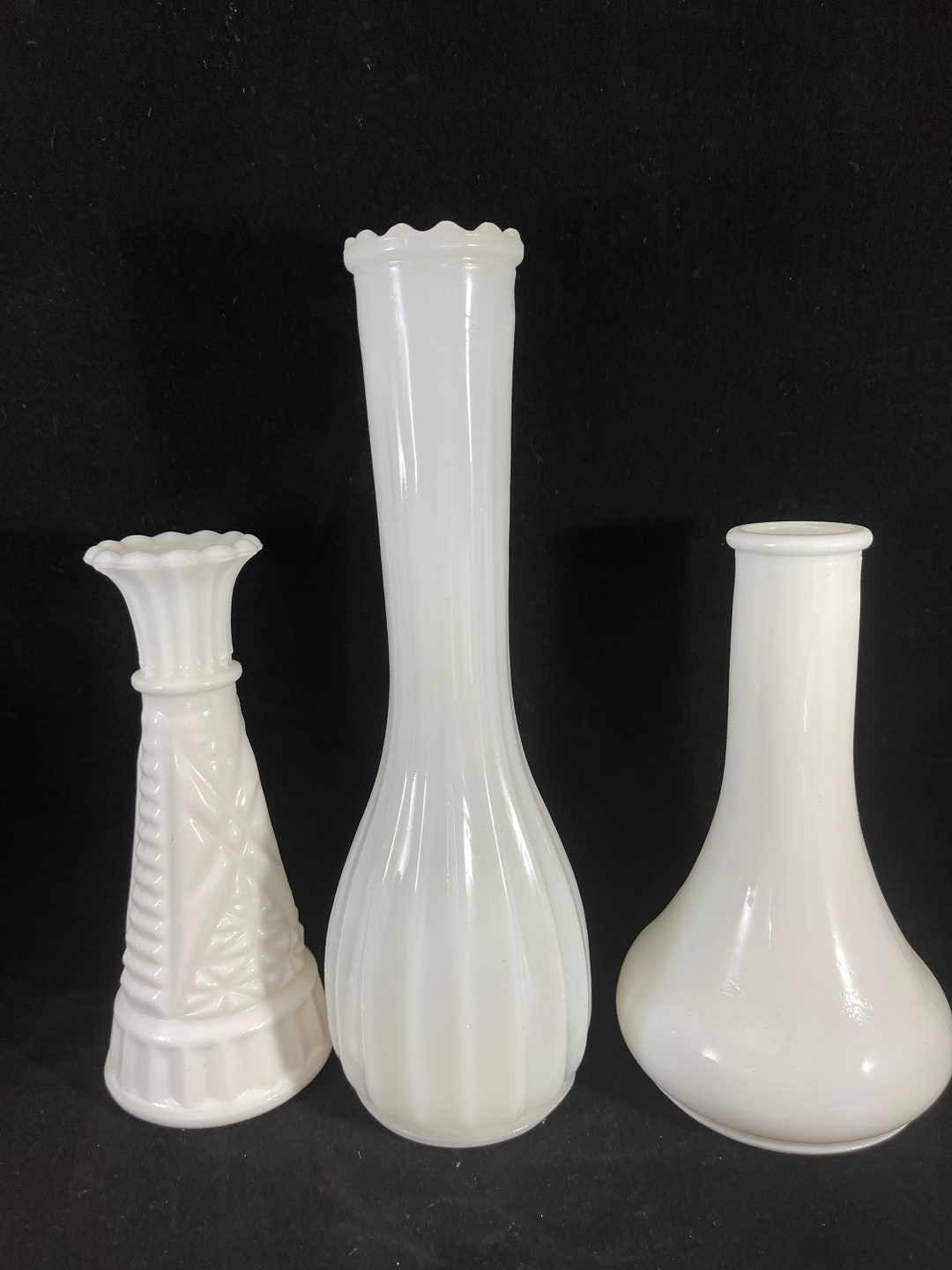 3 Milk Glass Vases Different Shapes and Designs Etsy