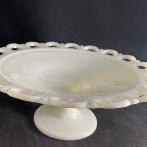 Milk Glass Footed Serving Bowl Open Compote Old Colony Lace Edge Anchor Hocking