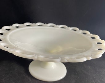 Milk Glass Footed Serving Bowl Open Compote Old Colony Lace Edge Anchor Hocking
