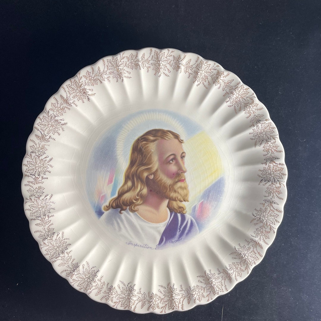Inspiration Jesus China Plate Scalloped 23 Ktgold Trim by Sanders Mfg