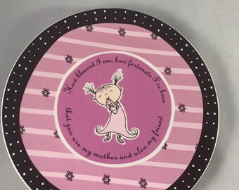 Mother Friend Plate Hanging Plate Light Hearts by Ganz Pink Stripes and Flowers White and Black Polka Dots