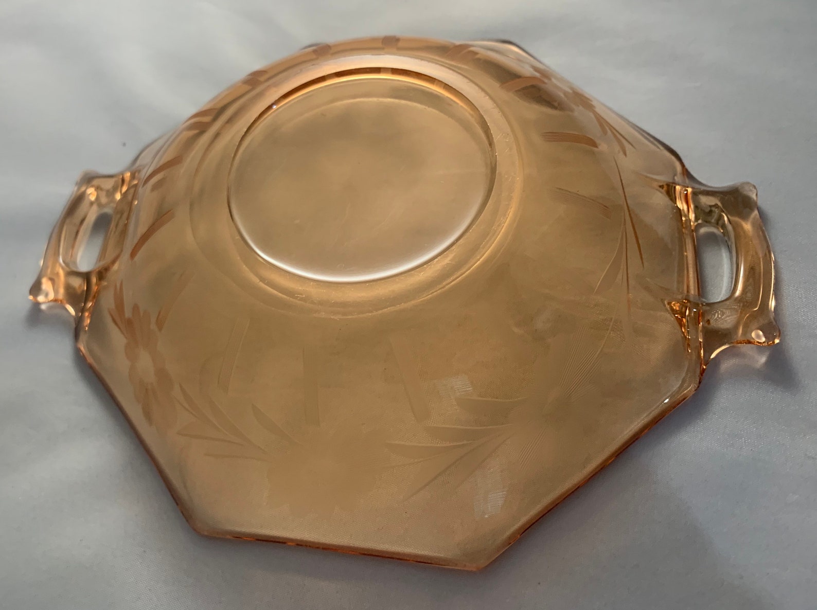 Peach Colored Etched Floral Pattern Two Handled Glass Dish | Etsy