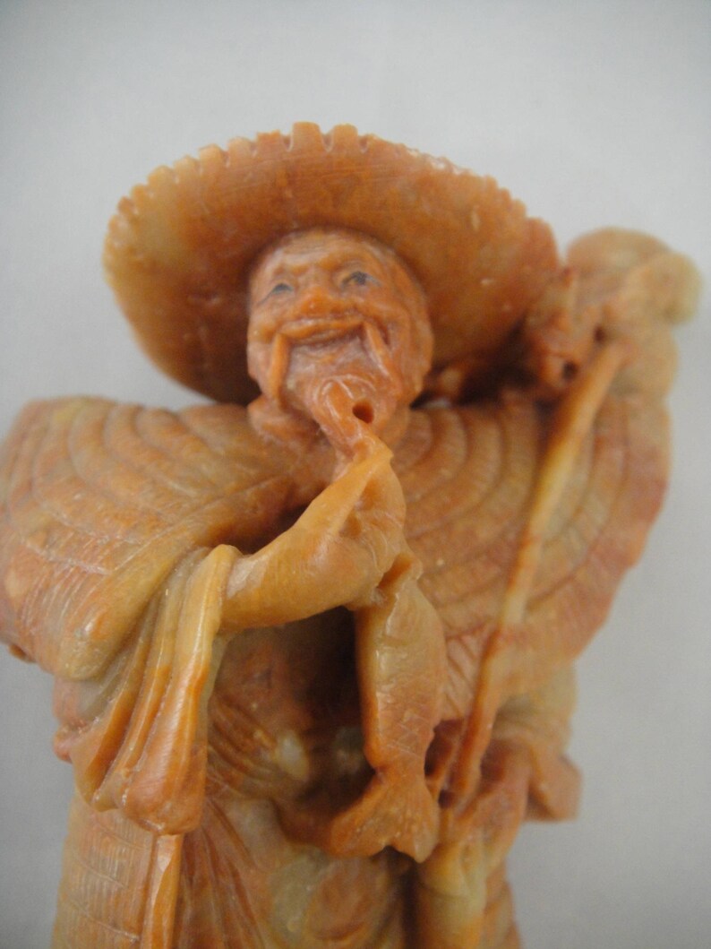 Asian Bearded Fisherman Soapstone FIgurine image 2