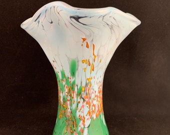 Glass Eye Studio Green Blue Clear Swirl Edge Vase