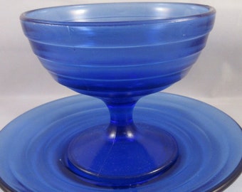 Cobalt Blue Moderntone Depression Glass Sherbet and Saucer