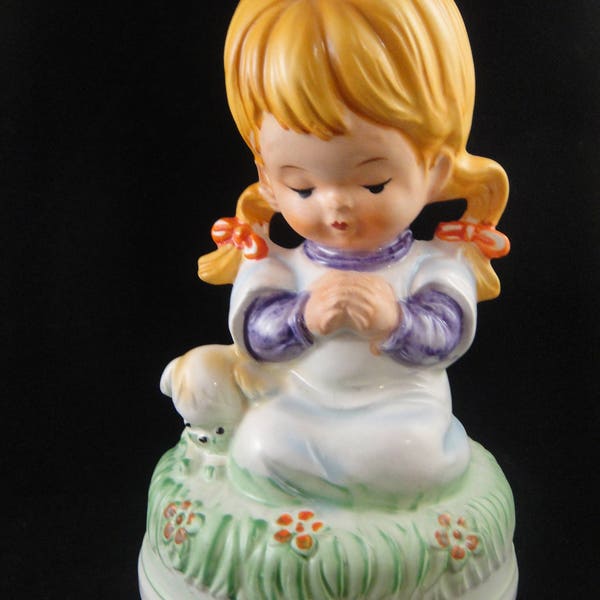 Wind Up Musical Figurine Little Girl Praying with Puppy (Does not work)