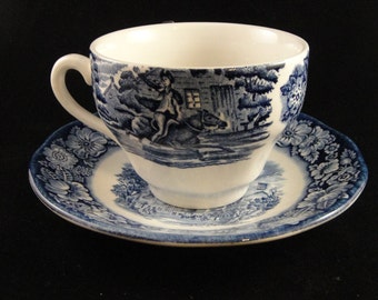 Liberty Blue Cup and Saucer Staffordshire Transferware England