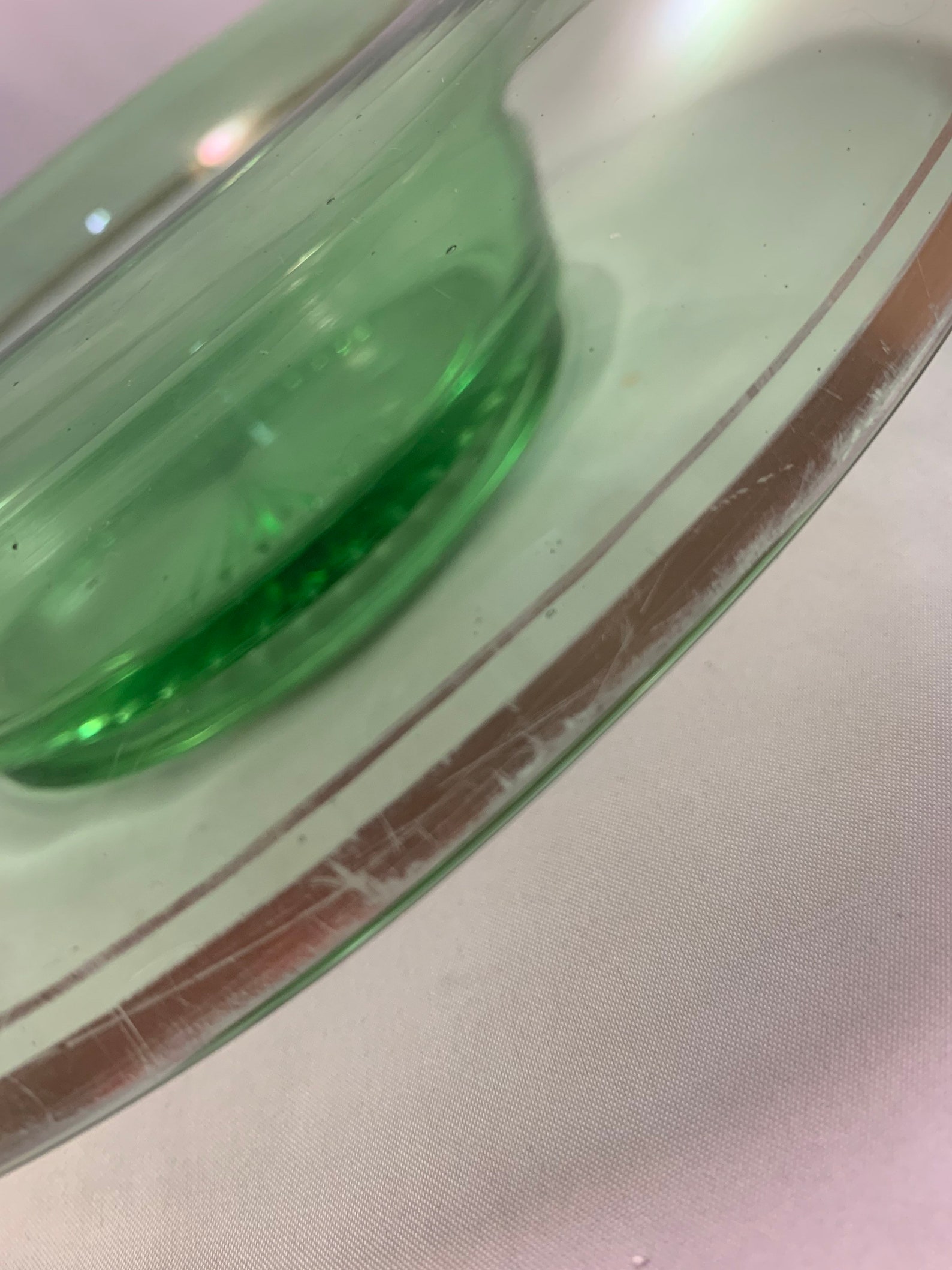 Green Depression Glass Era Bowl Gold Trim Etsy