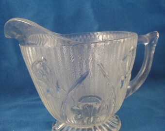 Vintage Crystal Iris and Herringbone Creamer Depression Glass