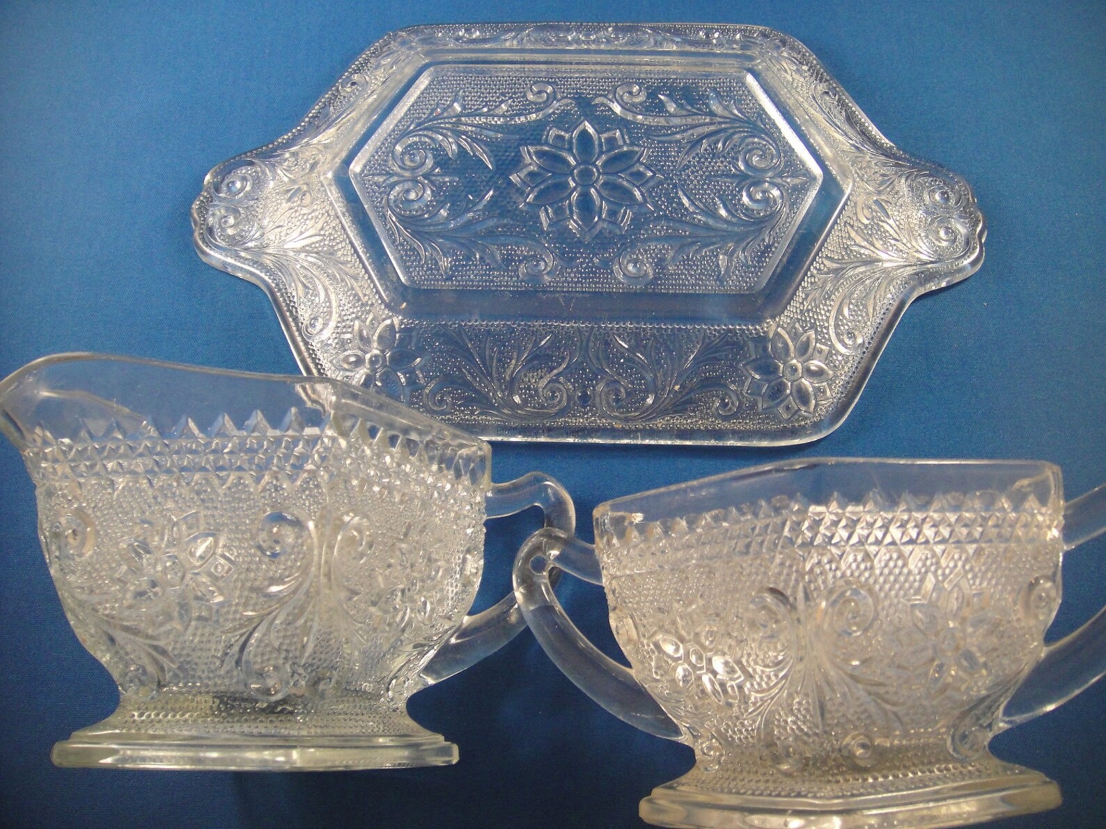 Vintage Indiana Sandwich Glass Crystal Creamer Sugar and Tray Etsy